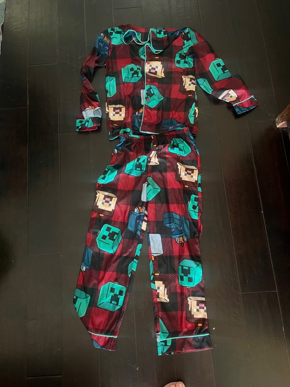 Target Red & Black Plaid Kids Pajama Set with Teal Character Print